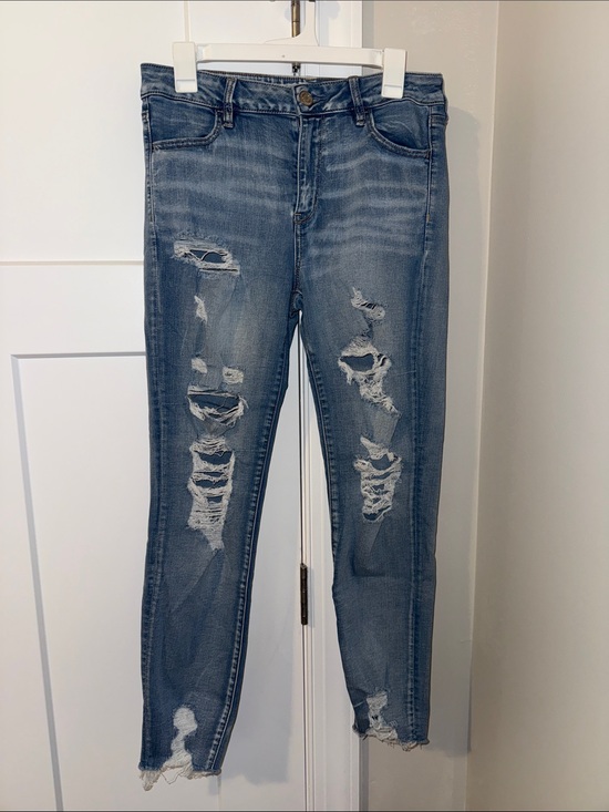 American Eagle Outfitters Pants - Blue Distressed Women's Jeans - Classic Ripped Skinny